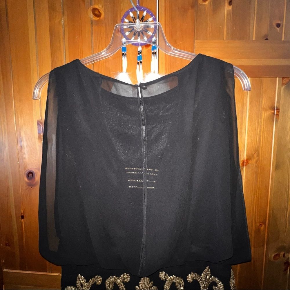 BETSY & ADAM Black Chiffon Gold Sequin Cocktail Dress – Size 10 - Picture 5 of 7